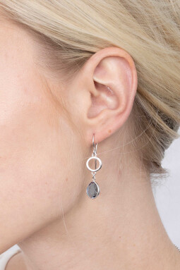 ZINZI zilveren oorhangers peer blauw rond open 40mm ZIO2000