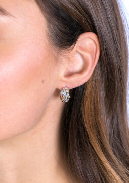 ZINZI zilveren luxe bicolor cross-over oorringen (16 x 7mm) rond glad witte zirconia's ZIO2020