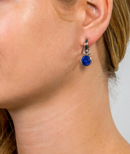 ZINZI zilveren oorbedels rond donkerblauw ZICH186DB (zonder oorringen)