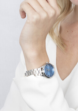 ZINZI Classy Mini horloge 30mm blauwe wijzerplaat stalen kast en band ZIW1242
