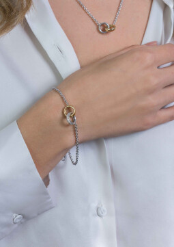 ZINZI zilveren armband bicolor schakel met twee ringen verbonden 18-21cm ZIA2102