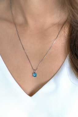 ZINZI zilveren hanger vierkant turquoise blauw ZIH2073T
