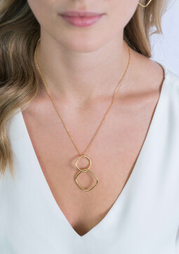 ZINZI zilveren collier 60 cm in 14K geel verguld grote vierkante hangers ZIC2096G
