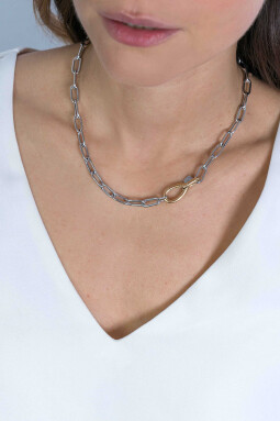 ZINZI zilveren luxe collier met brede paperclip schakel bicolor 43cm ZIC2106