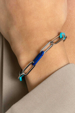 ZINZI zilveren armband met paperclip-schakels en trendy schakels in turquoise en lapisblauw 19cm ZIA2456