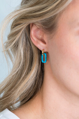 ZINZI oorbedels rechthoek 16mm turquoise howliet ZICH2228. Excl. oorringen.