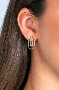 ZINZI gold plated zilveren ovale oorstekers 20mm bezet met witte zirconia's ZIO2329