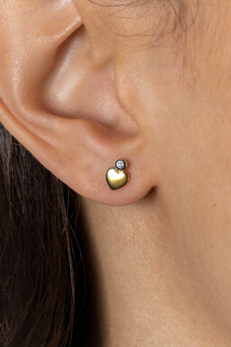 8mm ZINZI zilveren bicolor oorknoppen met een glanzend goudkleurig hart en witte zirconia ZIO2436