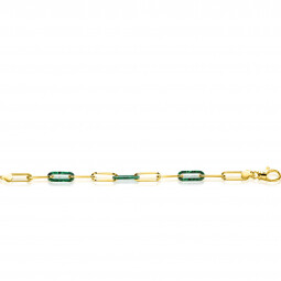 ZINZI gold plated zilveren armband met paperclip-schakels en drie trendy schakels in malachietgroen 19cm ZIA2548