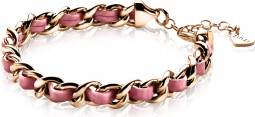 ZINZI zilveren gourmet armband rosé verguld roze koord 18-21cm ZIA1095R 