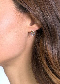 ZINZI zilveren bicolor oorknoppen 11mm verbonden rondjes glad en witte zirconia ZIO2045Y