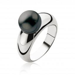 ZINZI zilveren ring parel zwart 10mm ZIR456Z