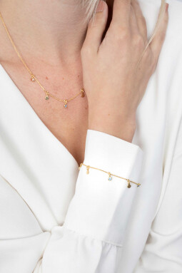ZINZI zilveren fantasie armband 14K geel verguld rond wit blauw ZIA1995G