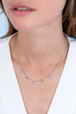 ZINZI zilveren ketting 45cm bolletjesronde witte zirconia ZIC2192