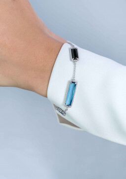 ZINZI zilveren fantasie armband met grote rechthoekige kleurstenen blauw/zwart 18-21cm ZIA2111
