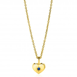 SEPTEMBER hanger 12mm gold plated hart geboortesteen saffier blauw zirconia (zonder collier)