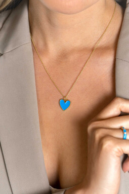 ZINZI gold plated zilveren hanger hart 15mm met blauw emaille ZIH2314B