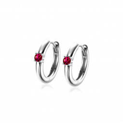 JULI oorringen 13mm zilver met geboortesteen rood robijn zirconia 
