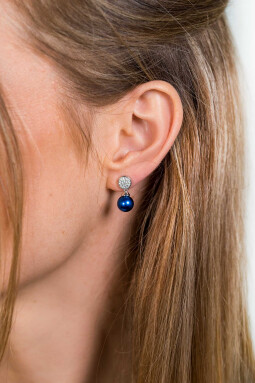 Zinzi zilveren parel oorknoppen 8mm blauw ZIO1151B