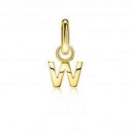 ZINZI zilveren geelvergulde letter oorbedel W per stuk geprijsd ZICH2145W. (zonder oorringen).