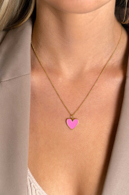 ZINZI gold plated zilveren hanger hart 15mm met roze emaille ZIH2314R