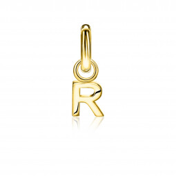 ZINZI zilveren geelvergulde letter oorbedel R per stuk geprijsd ZICH2145R. (zonder oorringen).