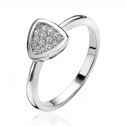 ZINZI. zilveren ring met driehoek zetting, bezet met witte zirconia's ZIR1185