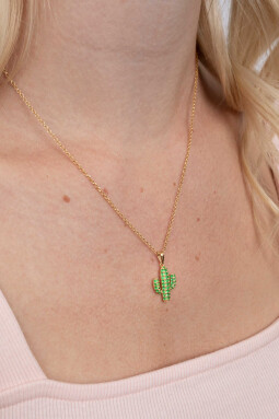 ZINZI zilveren cactus hanger in 14K geel verguld groen 18mm ZIH2085