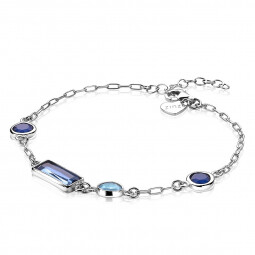 ZINZI zilveren fantasie armband met ronde en rechthoek zettingen blauw/kobalt 17-20 cm ZIA-BF44
