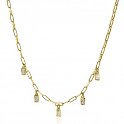 ZINZI gold plated zilveren paperclip collier met baguette zirconia's 42-45cm ZIC-BF53
