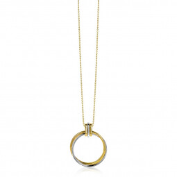 ZINZI zilveren ketting 60cm in 14K geelverguld met bicolor hanger rond 28mm ZIC2059-60