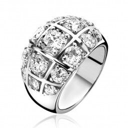 ZINZI zilveren brede ring met opvallende zetting 15 witte zirconia's ZIR767
