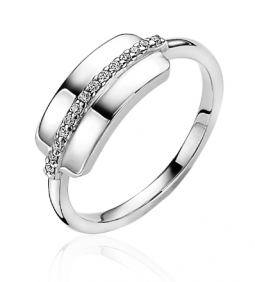 ZINZI zilveren ring met rechthoek plaatje en rij van witte zirconia's ZIR-BF24