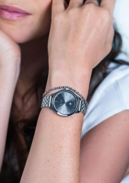 ZINZI Classy horloge 34mm grijze wijzerplaat stalen kast en band, datum ziw1024
