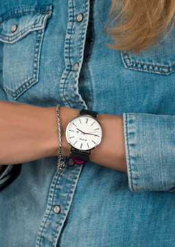 Zinzi Retro horloge witte wijzerplaat stalen kast lerenband zwart 38mm extra dun ZIW406
