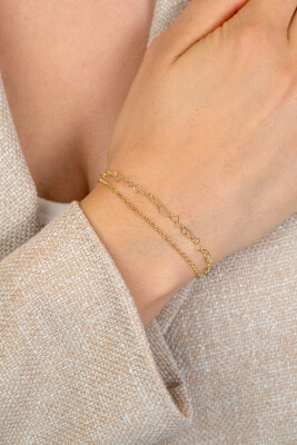 ZINZI gold plated zilveren dubbele armband met open hartjes schakels ZIA2775G
