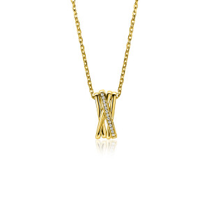 ZINZI gold plated zilveren ketting 42–45cm met luxe cross-over hanger (16mm) bezet met witte zirkonia's ZIC1790Y