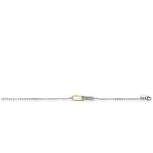 ZINZI zilveren schakelarmband met twee verbonden ovale schakels: ene gold plated, ander bezet met witte zirkonia's ZIA2758
