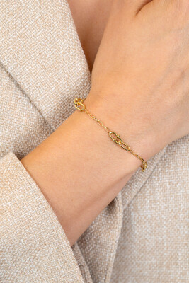 ZINZI gold plated zilveren schakelarmband met paperclip schakels en dubbele geknoopte schakels ZIA2798