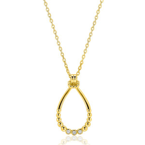 ZINZI goldplated zilveren ketting 45cm met open druppelvormige hanger, met bolletjes en drie witte zirkonia’s ZIC2839Y