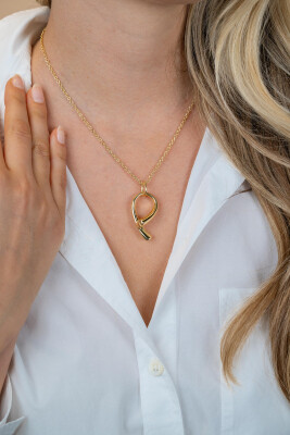 ZINZI goldplated zilveren ketting 45cm met grote sierlijke hanger 40mm ZIC2786G