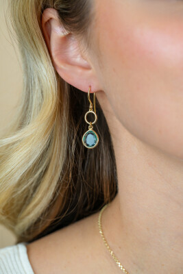 36mm ZINZI gold plated zilveren oorhangers turquoise peer en open rondje ZIO2716G