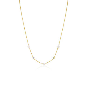 ZINZI gold plated zilveren jasseron ketting met ovale witte zoetwaterparels en witte zirkonia's 42-45 cm ZIC2657