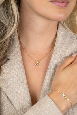 ZINZI goldplated zilveren ketting 45cm met klavertje vier en hartje hanger ZIC2783Y