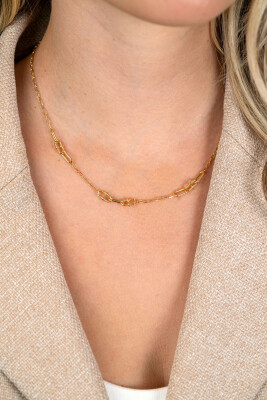 ZINZI gold plated zilveren ketting 45cm met paperclip schakels en dubbele geknoopte schakels ZIC2798