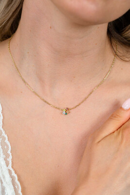 ZINZI gold plated zilveren ketting met speelse hanger (8mm) bezet met een mooie combinatie van bruine, groene en witte kleurstenen in verschillende slijpvormen 42-45cm ZIC2867