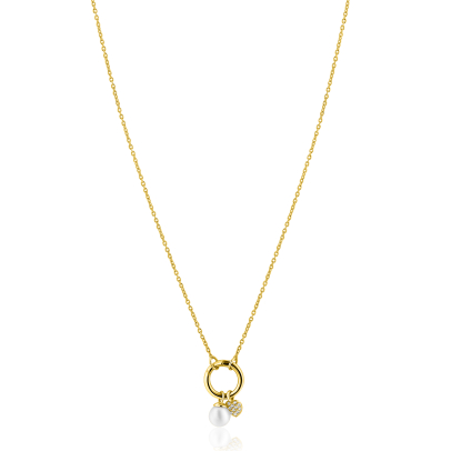 ZINZI gold plated zilveren ketting met ronde sluitring en twee luxe bedels 42-45cm ZIC2738