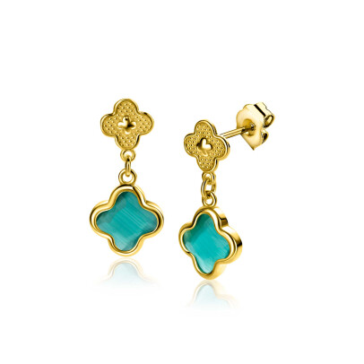 23mm ZINZI gold plated zilveren oorsieraden met groene klavers 10mm ZIO2583
