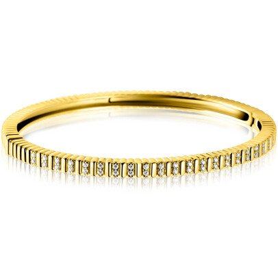 ZINZI gold plated zilveren bangle armband 4mm breed, bezet met witte zirkonia's 60mm ZIA2686Y