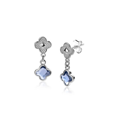 20mm ZINZI zilveren oorsieraden met blauwe klavers 8mm ZIO2582
